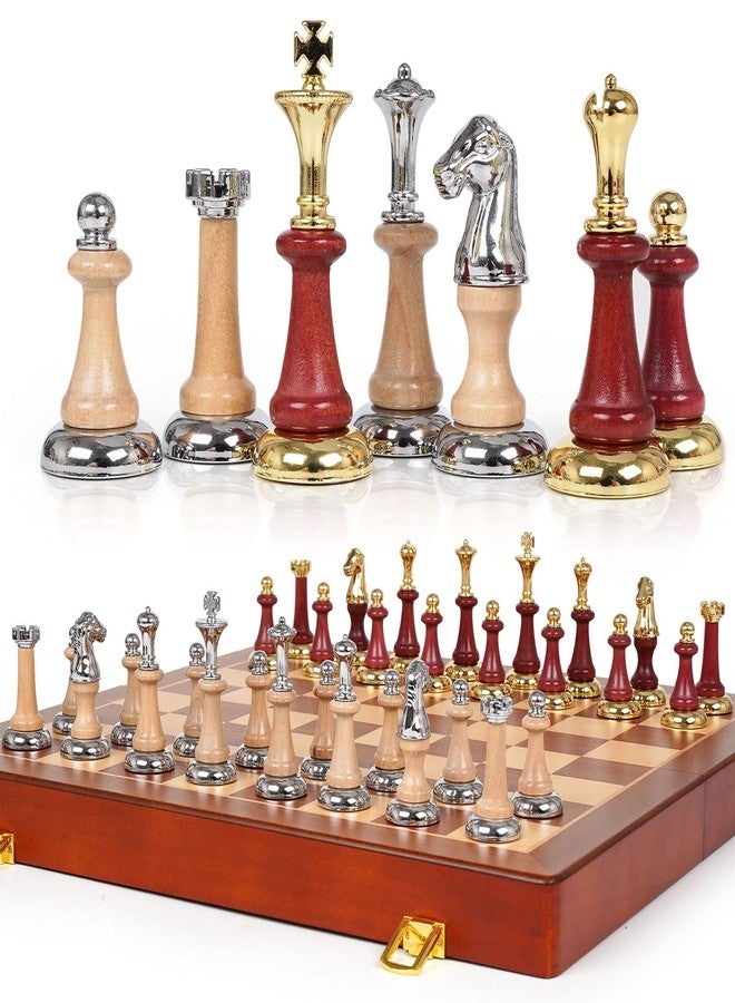 Kvintes Large Wooden Chess Set with Metal & Wooden Chess Pieces, Luxury 17 Inch Chess Board Game with 2 Extra Queens, Premium Classic Strategy Board Game for Adults, Kids, Beginners & Gift Lovers - Image 1